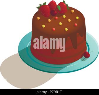 Chocolate cake in isometric style Stock Vector