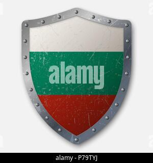 Old Shield with Flag of Bulgaria. vector illustration Stock Vector