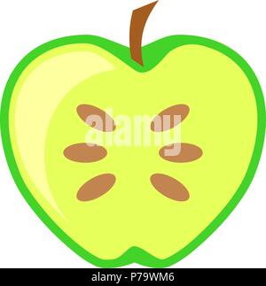 Green apple fruit cut in half vector in flat design style isolated Stock Vector