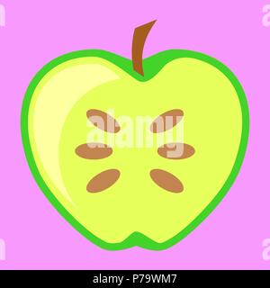 Green apple fruit halved in a simple minimalism vector art style Stock Vector