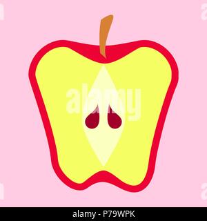 Red apple fruit halved in a simple minimalism vector art style Stock Vector