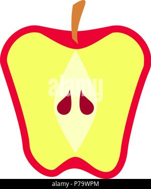 Red apple fruit cut in half vector in flat design style isolated Stock Vector