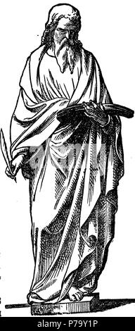 Black and White Illustration; St Matthew from the Gospel book of St ...