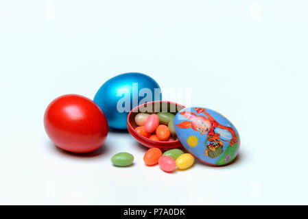 Easter eggs and Sugar eggs in tin egg Stock Photo