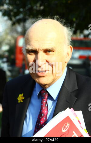Vince Cable is a British politician and serving leader of the Liberal Democrats pictured here serving as Secretary of State for business and innovation and Skills from 2010 to 2015. MP. MPS. British politicians. Stock Photo