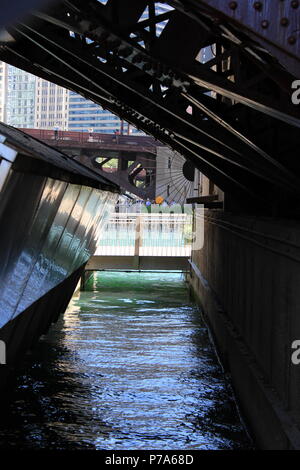 Under the Clark Street Bridge along the Chicago River at downtown ...