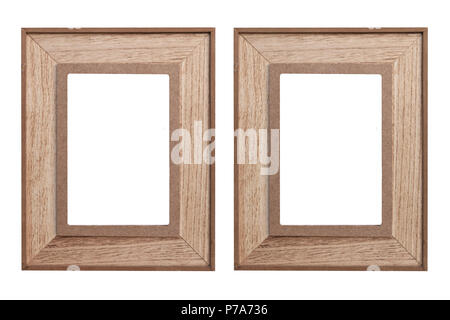 Set of wooden photo frames isolated on white background - vintage photo frame wood Stock Photo