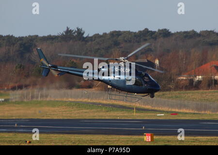 G-OLCP, an Aerospatiale (Eurocopter) AS355NP Twin Squirrel (Ecureuil 2) operated by GB Helicopters, at Prestwick International Airport in Ayrshire. Stock Photo