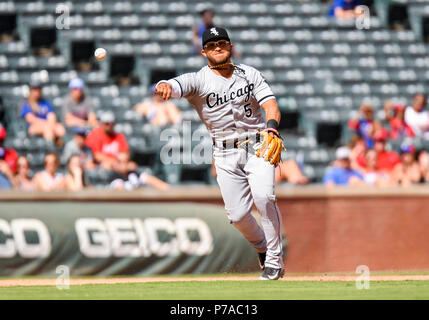Jul 01, 2018: Chicago White Sox second baseman Yolmer Sanchez #5 makes a play to first base for an out during an MLB game between the Chicago White Sox and the Texas Rangers at Globe Life Park in Arlington, TX Chicago defeated Texas 10-5 Albert Pena/CSM Stock Photo