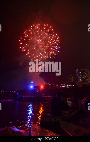 Austin, Texas- The Austin police keep paddle boarders, kayakers, and canoers safe during their Fourth of July fireworks. Close to 100,000 people flock to Vic Mathias Shores (formally know as Auditorium Shoes) to listen to the Austin Symphony and watch the fireworks from the shore and the water.
