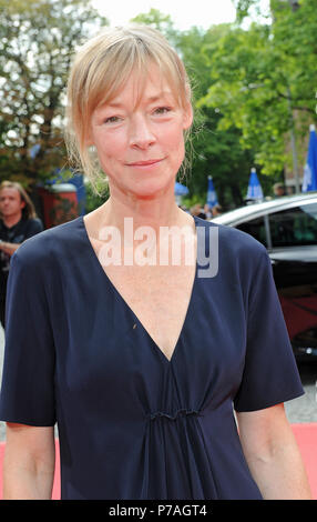 Germany, Munich. 3rd July, 2018. The actress Jenny Schily arrives at the film festival for the premiere of the ZDF two-part film 'Mordanschlag' at the Gasteig. The two-part film on a RAF terrorist will be aired in autumn 2018. Credit: Ursula Düren/dpa/Alamy Live News Stock Photo