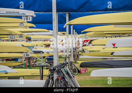 Henley on Thames, UK. 5th July, 2018. The Boat House - Henley Royal Regatta. Credit: Guy Bell/Alamy Live News Stock Photo