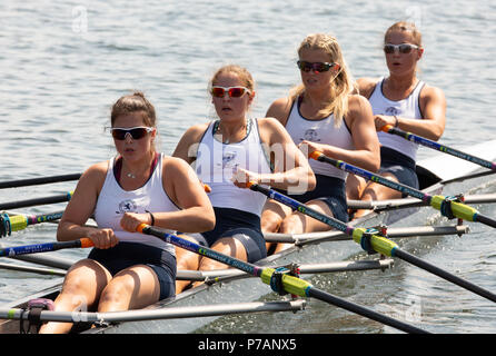 Henley Royal Regatta, Henley on Thames, UK. 5th July 2018.  2018 see the most Gender equal competition yet. 3 new trophies and the extension of some existing trophies to start on Wednesday instead of Friday. Credit: Allan Staley/Alamy Live News Stock Photo