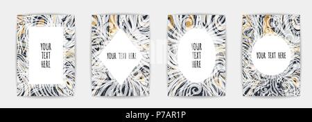 Gold, black, white marble template. Trendy pattern, graphic poster, geometric brochure, cards. Stock Vector