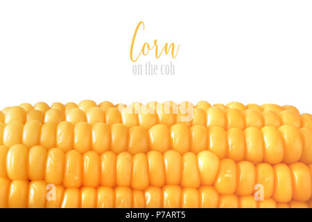 Close-up on oiled corn on the cob isolated on white background, text space Stock Photo