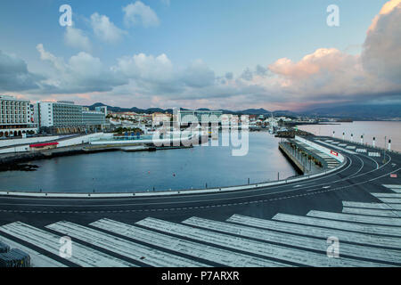 PONTA DELGADA, PORTUGAL - JUNE 28th, 2018: Ferry terminal in Ponta Delgada, on Sao Miguel Island,which  is the capital of the Azores archipelago of Po Stock Photo