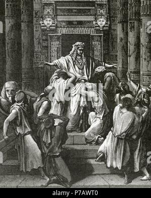 Old Testament. Joseph makes himself known to his brethren. Drawing by Gustave Dore. 19th century. Stock Photo