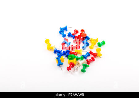 Colorful Pushpins or Thumb tacks on a White Background Stock Photo
