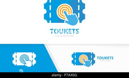 Vector ticket and click logo combination. Ducket and cursor symbol or icon. Unique card and digital logotype design template. Stock Vector