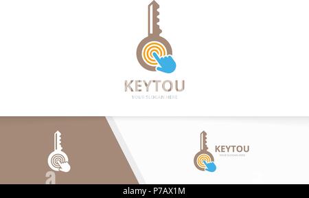 Vector key and click logo combination. Lock and cursor symbol or icon. Unique house and digital logotype design template. Stock Vector