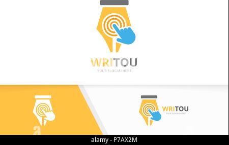 Vector pen and click logo combination. Write and cursor symbol or icon. Unique law and digital logotype design template. Stock Vector