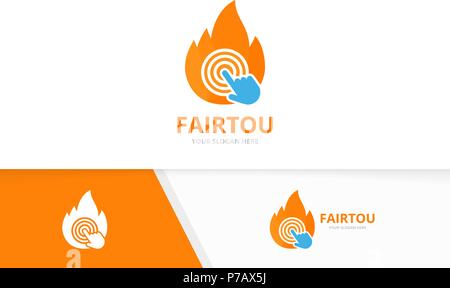 Vector fire and click logo combination. Flame and cursor symbol or icon. Unique torch and digital logotype design template. Stock Vector