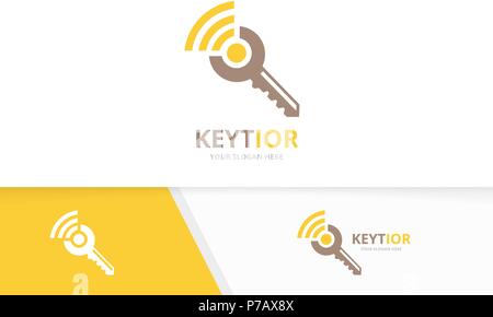 Vector key and wifi logo combination. Lock and signal symbol or icon. Unique house and radio logotype design template. Stock Vector