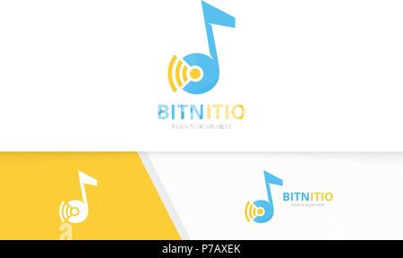Vector note and wifi logo combination. Music and signal symbol or icon. Unique sound and radio logotype design template. Stock Vector