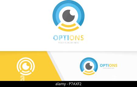 Vector eye and wifi logo combination. Optic and signal symbol or icon. Unique vision and radio logotype design template. Stock Vector