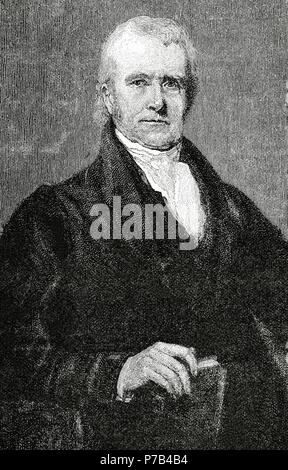 John Marshall (1755-1835). 4th Chief Justice of the United States. Portrait. Engraving in Universal History, 1835. Stock Photo