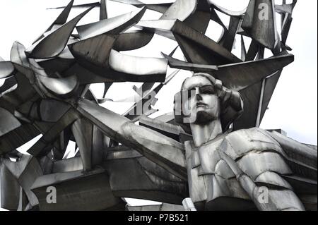 Poland. Gdansk. Monument of Defense of the Polish Post Office in Danzig (Gdansk). Designed by Wincenty Kucma represents a dying Polish post employee being handed a rifle by Nike a little too late. Detail. Stock Photo