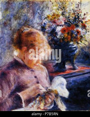 Work by Pierre-Auguste Renoir . before 1919 74 Renoir - young-woman-sewing.jpg!PinterestLarge Stock Photo