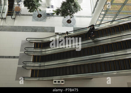 Businesspeople going down on an escalator Stock Photo