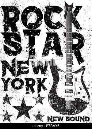 Rock Star vintage rock and roll typographic for t-shirt; tee design; poster; vector illustration Stock Vector