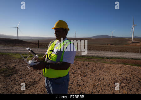 Engineer operating a drone controller Stock Photo