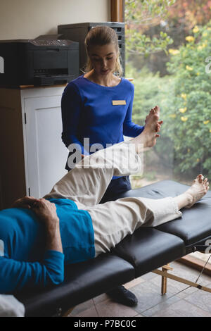 Physiotherapist assisting a senior woman with physiotherapy exercises Stock Photo