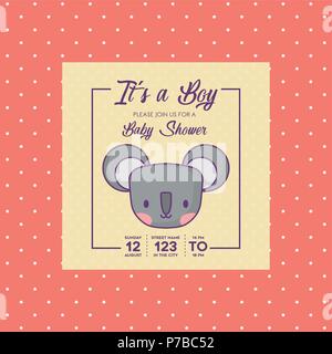 Baby shower Invitation with cute koala icon over orange dots background, colorful design. vector illustration Stock Vector