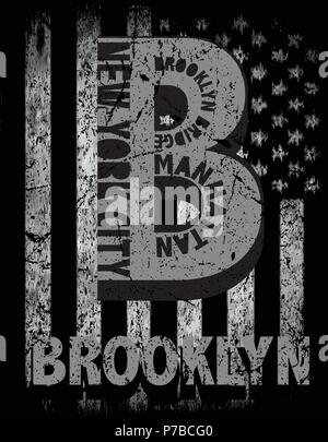 New York City, Brooklyn. Stylized American flag. Grunge background. Typography, t-shirt graphics, poster Stock Vector