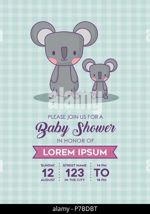 Baby shower Invitation with cute koalas icon over blue background, colorful design. vector illustration Stock Vector