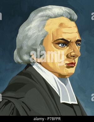 John Adams (1735-1826). 2nd President of the United States. Watercolor. Stock Photo