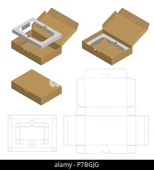 corrugated package box die cut with 3d mock up Stock Vector