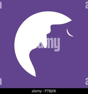 Men howl moon Vector illustration. White person on purple background. Optical illusion. Stock Vector