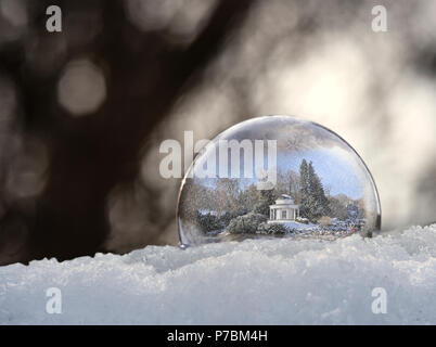 Snow Globe, Apollotempel, Unesco World Heritage Side Bergpark Wilhelmshöhe, Hesse, Germany Stock Photo
