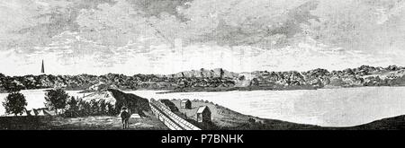 American Revolutionary War (1775-1783). The Siege of Boston (1775-1776) by the British Army. Engraving. Stock Photo