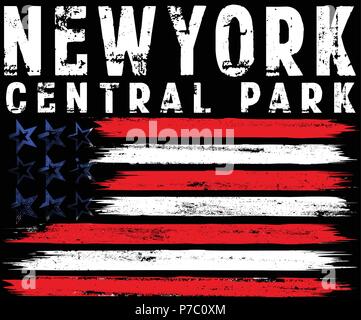 Vector illustration on the theme in New York City freedom. Stylized American flag. Grunge background. Typography, t-shirt graphics, print, poster, ban Stock Vector