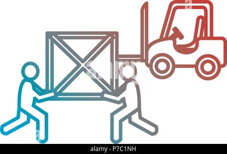 delivery workers with wooden boxes and forklift vector illustration design Stock Vector