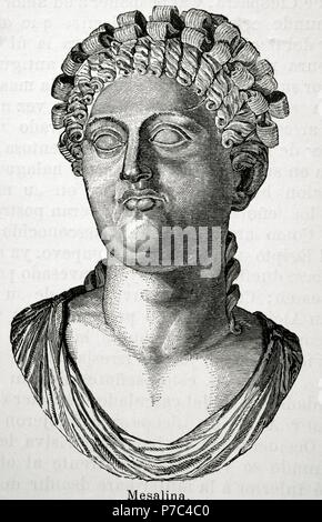 Messalina (25-48). Wife of the Roman Emperor Claudius. Engraving in Universal History, 1881. Stock Photo