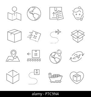 Set of Package Delivery Related Vector Line Icons. Editable Stroke Stock Vector