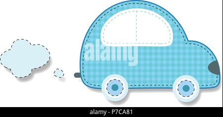 Cute baby boy vector clip art element for scrapbooking or baby shower greeting card and childs design. Cut out fabric or paper chequered blue retro ca Stock Vector