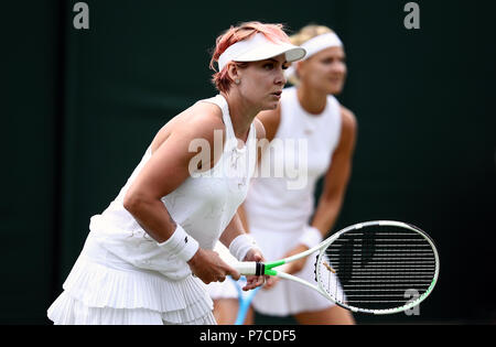 Bethanie Mattek-Sands in action on day four of the Wimbledon Championships at the All England Lawn Tennis and Croquet Club, Wimbledon Stock Photo